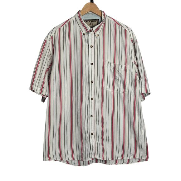 Bit & Bridle Men’s Button Down Striped Short Sleeve Top Size Large 100% Cotton - Picture 1 of 5
